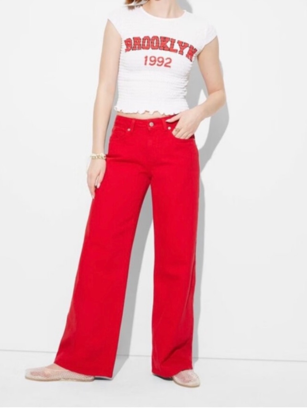 wild fable Red High-Rise Wide-Leg Jeans size 12. NWT